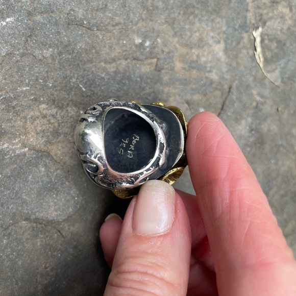 Artisan Bora Turquoise 925 Sterling Silver and Gold Statement Ring Size 7 - Picture 5 of 6